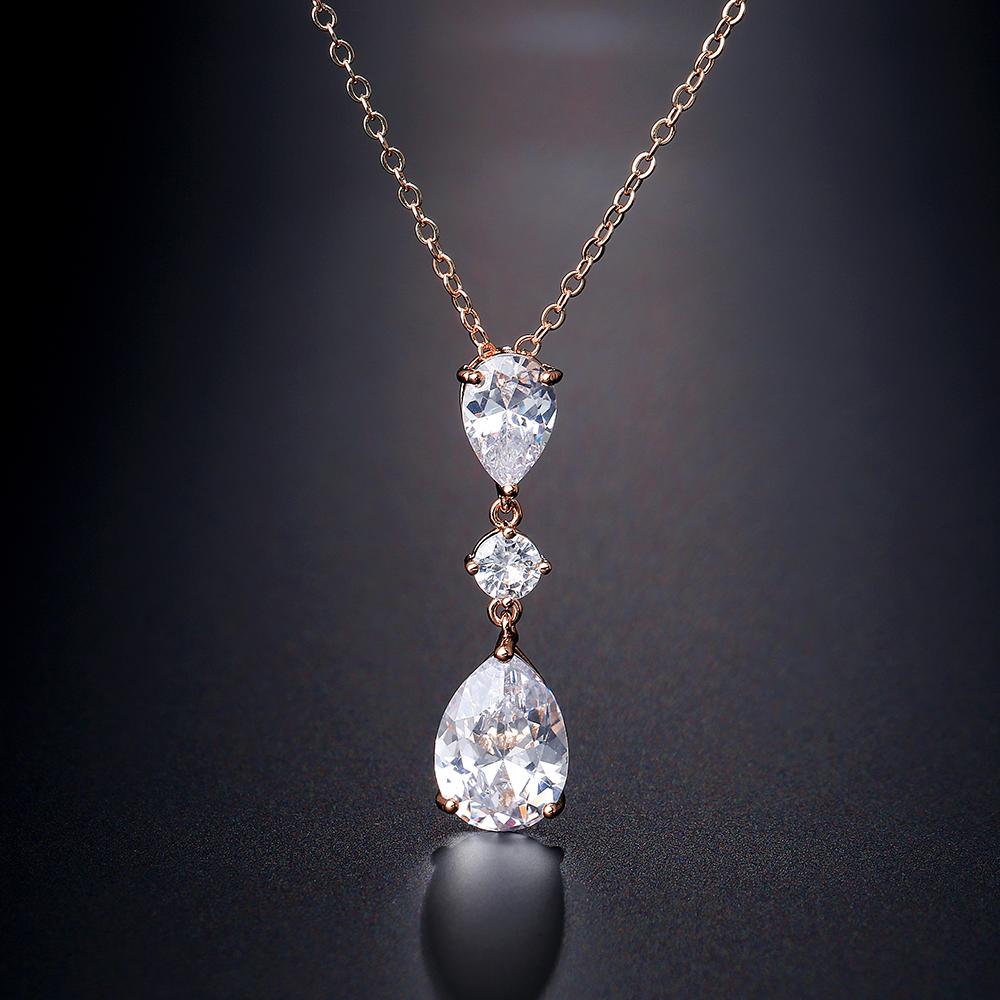 ZAKOL Brand Classic Aesthetic Water Drop CZ Pendant Necklace Shiny Geometric Crystal Wedding Party Zircon for Women Wholesale