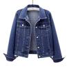 Womens Short Denim Jacket 2026 Fall Loose Fit Long Sleeve Casual Open Front Coat In Dark Blue