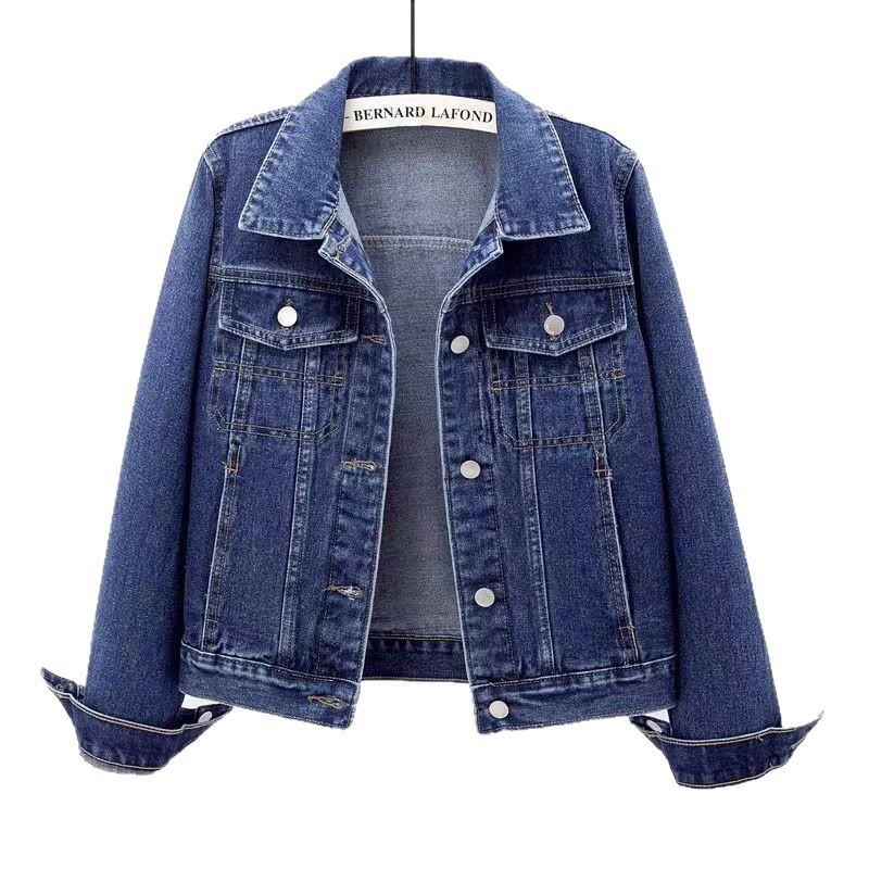Womens Short Denim Jacket 2026 Fall Loose Fit Long Sleeve Casual Open Front Coat In Dark Blue