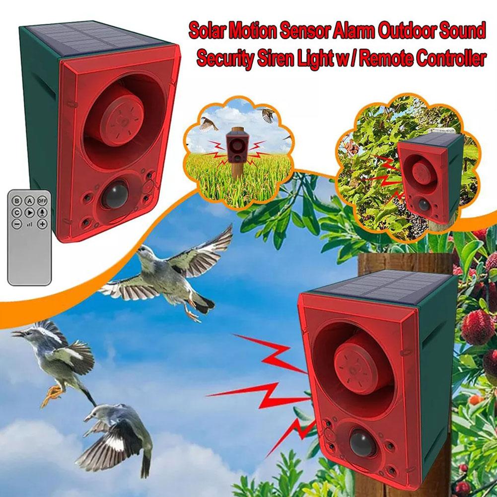 Outdoor Solar Motion Sensor Alarm with Remote Control 129DB with Motion Detector for Farm Yard Garden Animals Away Driving Wild