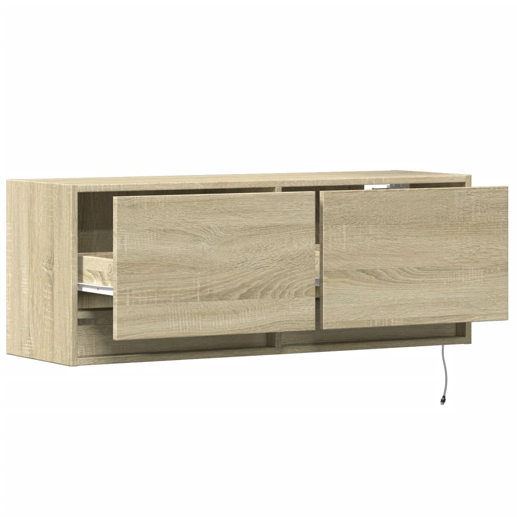 TV Wall Cabinet with LED Lighting Sonoma Oak Finish 100 x 31 x 35 cm