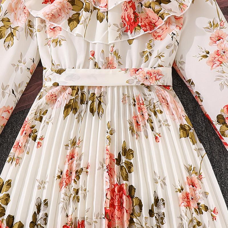 Girl Long Dress Autumn Sweet Floral Long Sleeve Waist-Cinching Slimming Long Dresses For Children