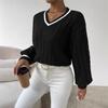 Damen Gestreifter Besatz Gedrehte Blume Gestrickter Schulterpullover