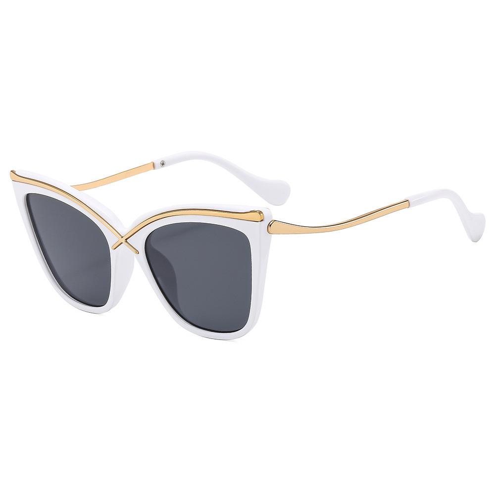 Light luxury cat eye metal sunglasses, high-end personality, square and round face, small face, large frame, trendy retro leopard print sunglasses