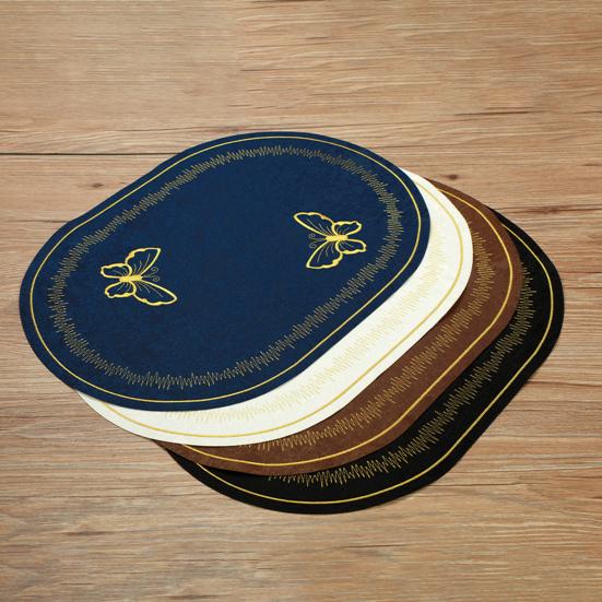 Yousheng Linen Placemat Embroidery Butterflies Pattern Oval Heat-Resistant Stain-resistant Placemat Dining Accessories