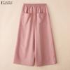 ZANZEA Women Casual Elastic Waist Loose Wide Leg Capris Pants