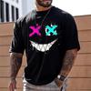 Trendy Personality Funny XX Smile Face V-Neck Short Sleeve T-shirt for Men Summer Cotton Slim Fit Casual Sports T Shirt Mens