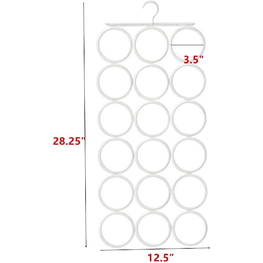 Scarf Ring Hanger, Ties Organizer Rack 28.25", Closet Organizer, Space Saving Hanger for Scarves, Belts, Tank Tops, Accessories - 18 Large Rings