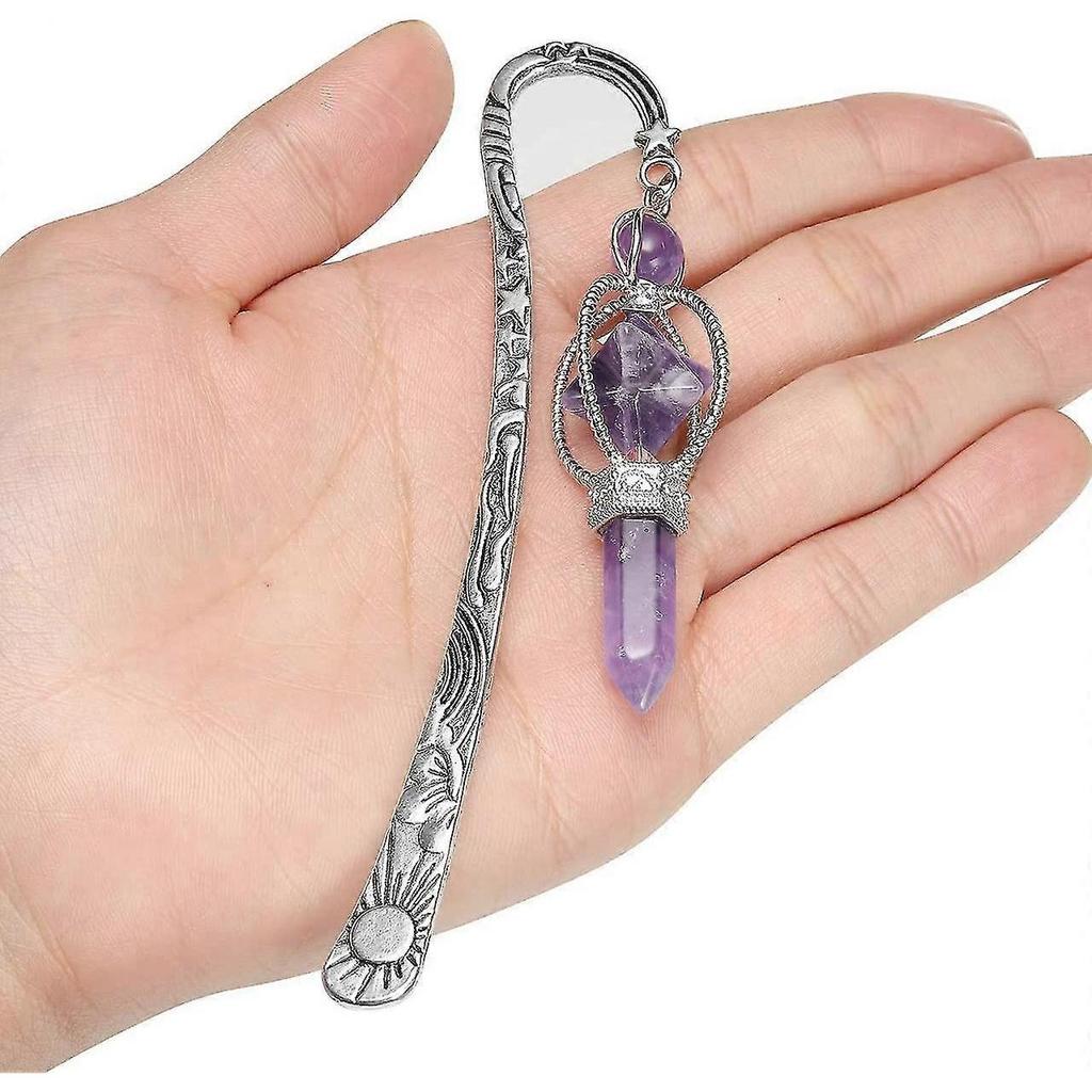 Metal Amethyst Crystal Bookmark Healing Crystals Gemstone Pendant Charm Book Marker For Women Men
