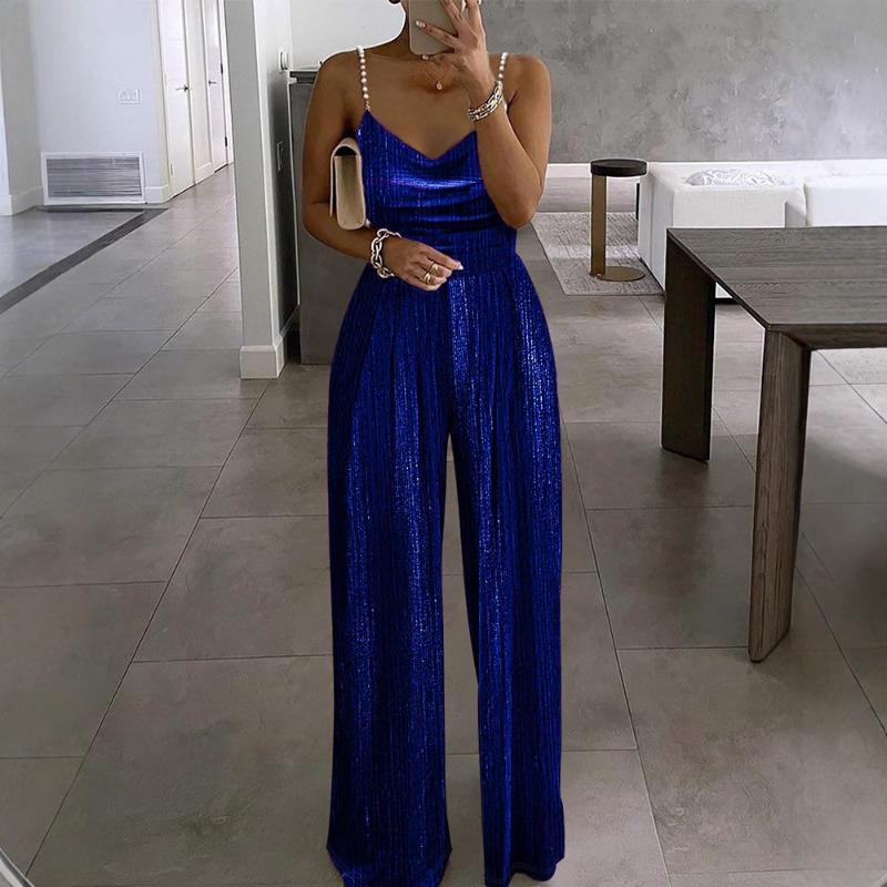 

DAFIFY Женская мода Повседневный Летний Весенний Однотонный Принт Без рукавов V-образный вырез Брюки с высокой талией Комбинезоны и ромперы M синий