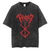 Camiseta Lavada Estampada de Anime Berserk Guts para Hombre Algodón de Alta Calidad Camisetas Vintage Oversize Street Tee Harajuku Camiseta Masculina