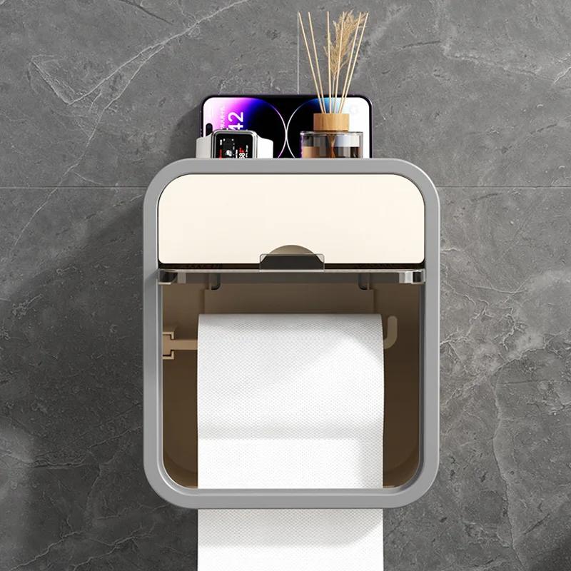 Toilet Paper Holder Wall Mounted Non Perforated Storage Rack Bathroom Waterproof Tissue Box Bathroom Accessories Tissue Holder