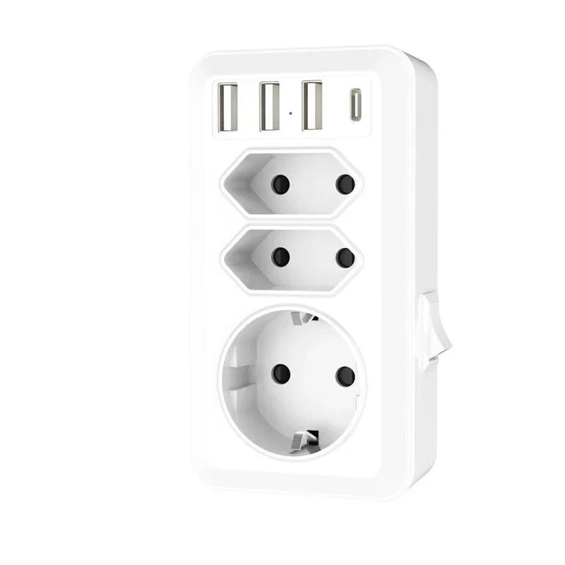 EU Socket With USB And 3 AC Outlets Power Converter Swtich Control 100-240V 16A Wall Socket Standard Plug Adapter Extension