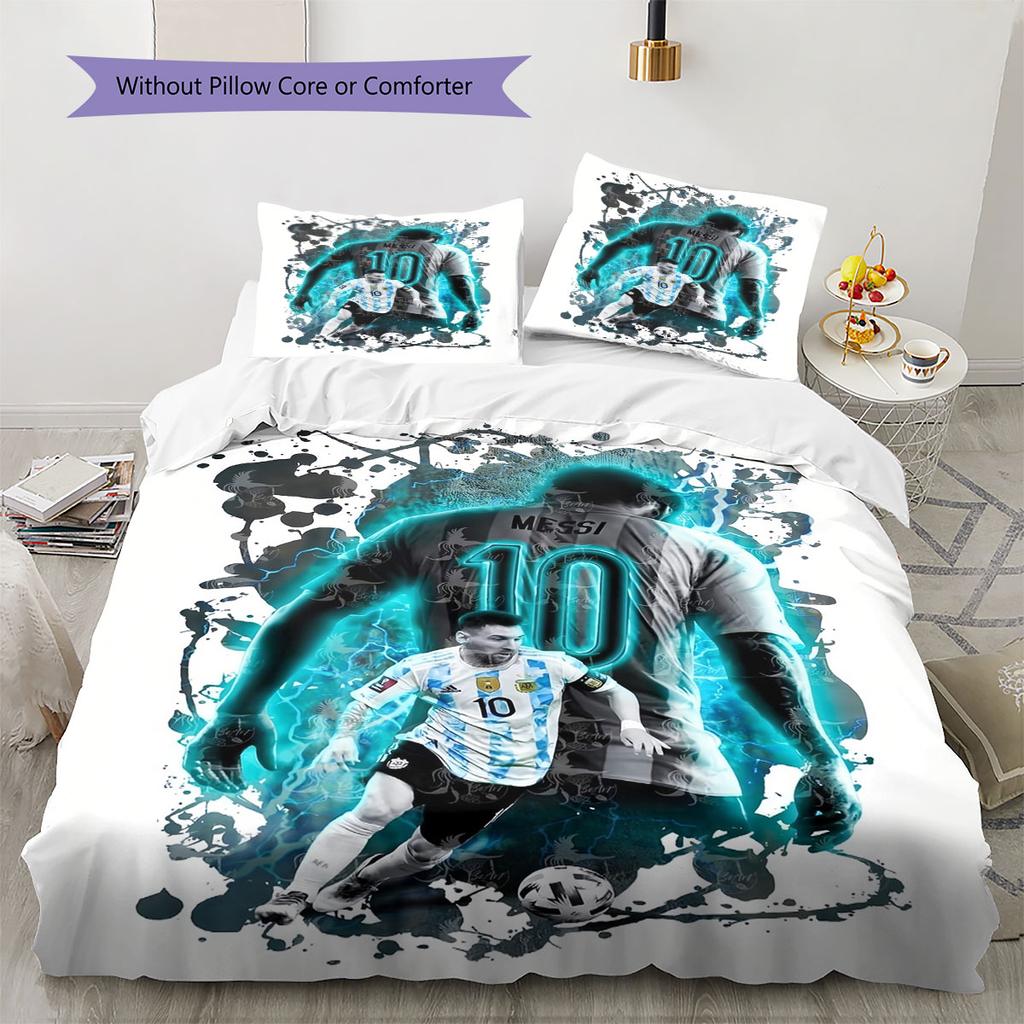 Lionel Messi Pattern Bedding Home Decoration Birthday Gift (1 * Duvet Cover + 2 * Pillowcase, Without Core),fan Merchandise.