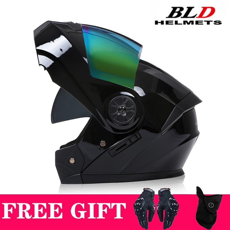 BLD Motorcycle Full Helmet Electric Vehicle Double Lens Revelable Cycling Half-Helmet L(59-60)