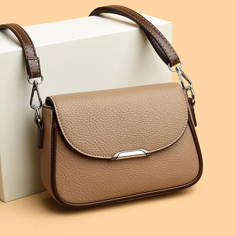 Fashion Soft Leather Texture Small Square Bag Women's New Simple Temperament Versatile Shoulder Bag Retro Contrasting Color Commuter Messenger Bag