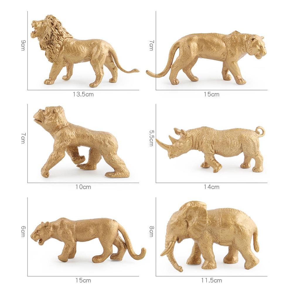 Lion Giraffe Rhinoceros Wildlife Gold Figurine Desktop Ornament Set Gift Display