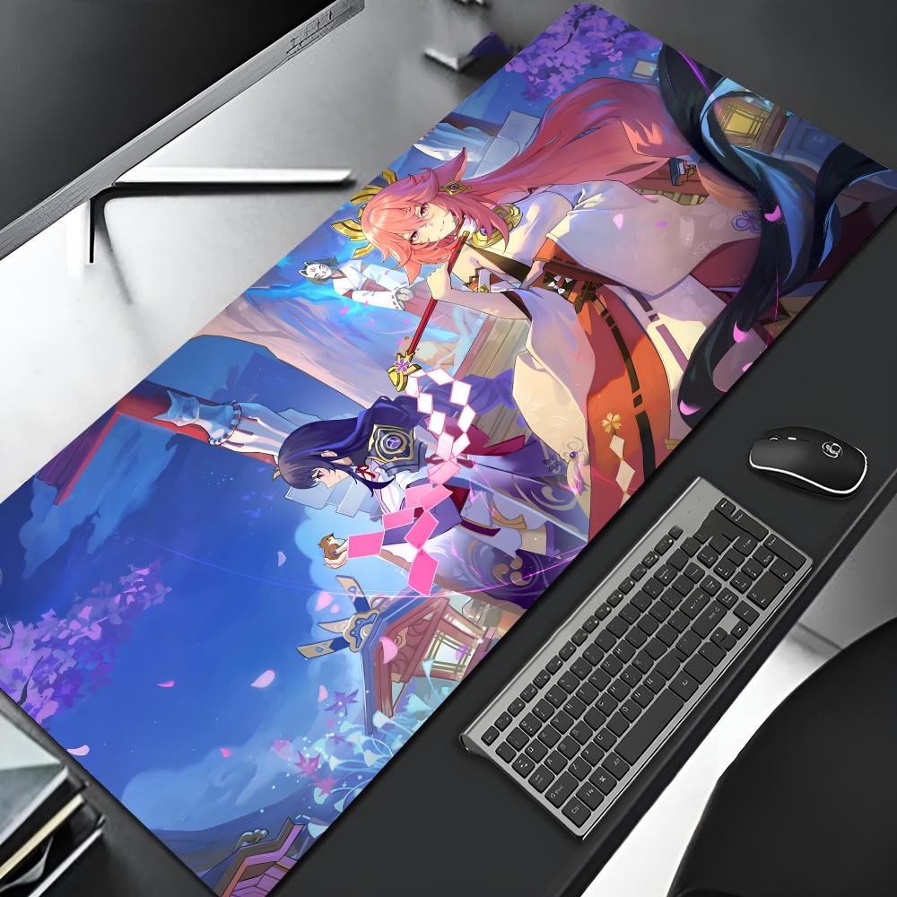 Genshin Impact Raiden Shogun Mouse Pad Edge Big Gaming Locking Music Computer Gamer Large Rubber Art Mousepad Laptop Desk Mat