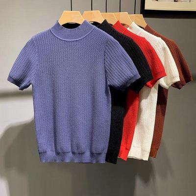 Men's Harajuku Style Jacquard Knit T-Shirt, Short Sleeve, Large Size, Summer 2025