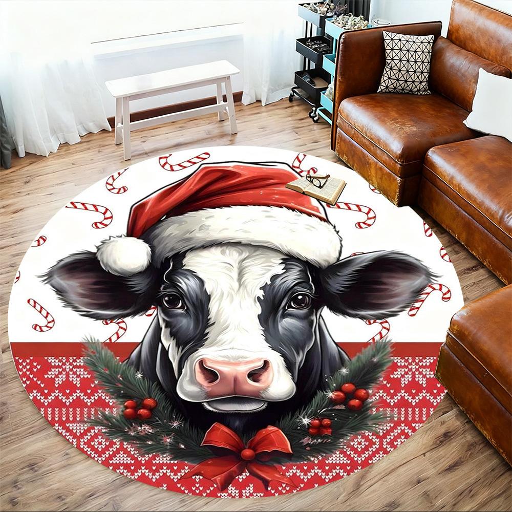 1PC Cow Christmas Office Round Area Rug, Under Office Chairs Bedroom Living Room Home Decor,Carpet for Office, -1110293