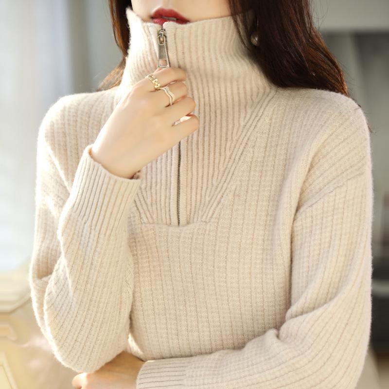 Women's Elegant Wool Sweater: Autumn/Winter, Turn-down Collar, Soft & Fluffy, 100% Pure Wool Knitwear for Outdoor Wear