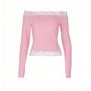 ins lace one-word shoulder pure desire top autumn and winter new Spice Girl long-sleeved European and American versatile top