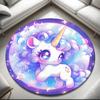 1pc Cartoon Cute Fantasy Unicorn Round Carpet Painted Printed Circular Carpet, Home Door Mat, Outdoor Travel Protection Carpet