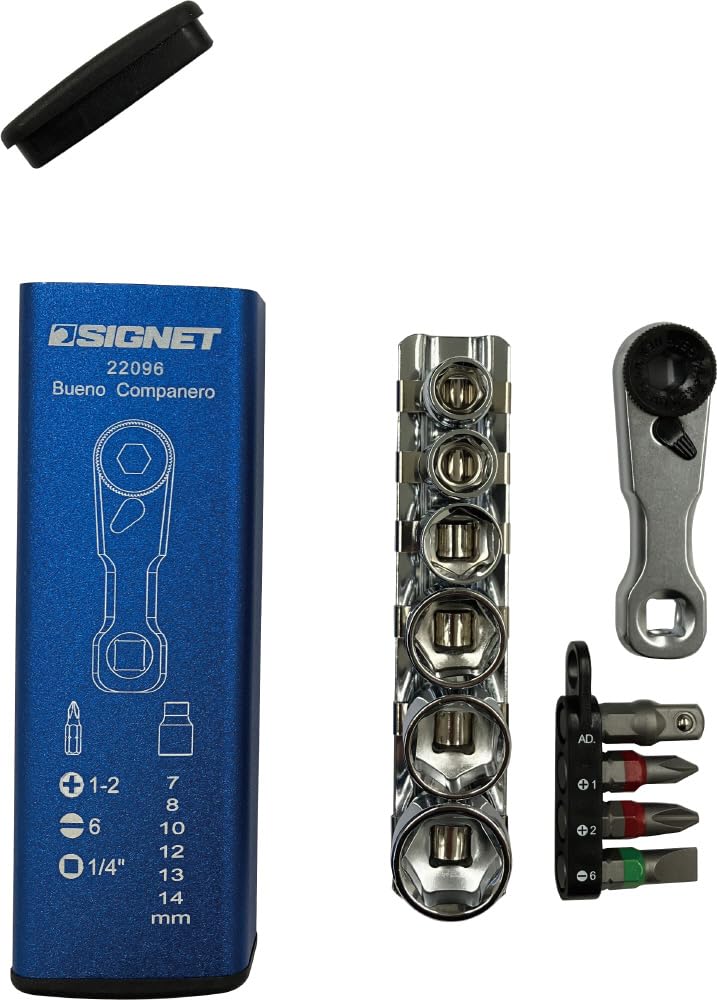 

SIGNET Сверхкороткая квадратная мини-трещотка Общий набор 22096, привод 1/4 , длина 59,5 мм, синий,