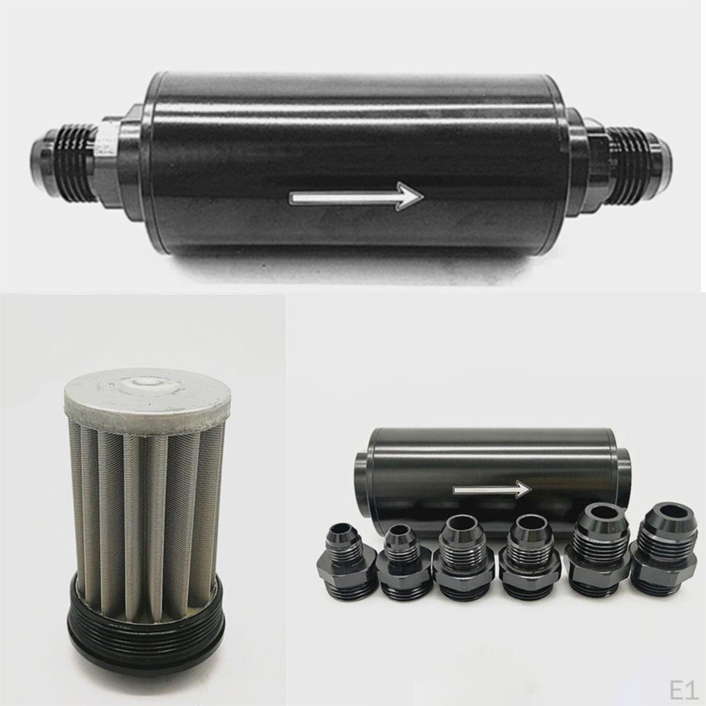 Car -Line Fuel Oil Filter, AN6 AN8 Adapters, Aluminium Cleanable Inline Petrol