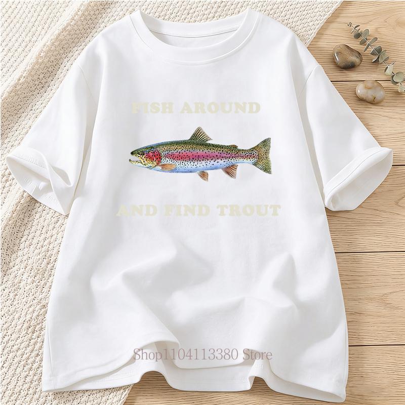 Funny Fish Graphic Print Tshirts Unisex Women Summer Casual Fashion Streetwear Y2K Tops Loose Crew Neck Short Sleeve Tshirts S