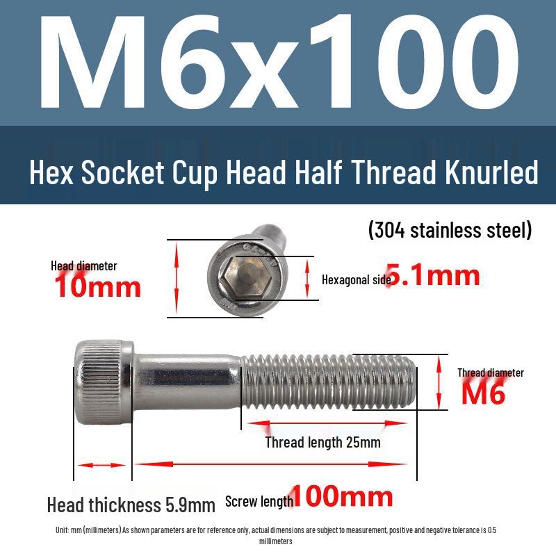 304 Stainless Steel Hex Socket Screws M4-M20, Cylindrical Head, Partial Thread Bolts
