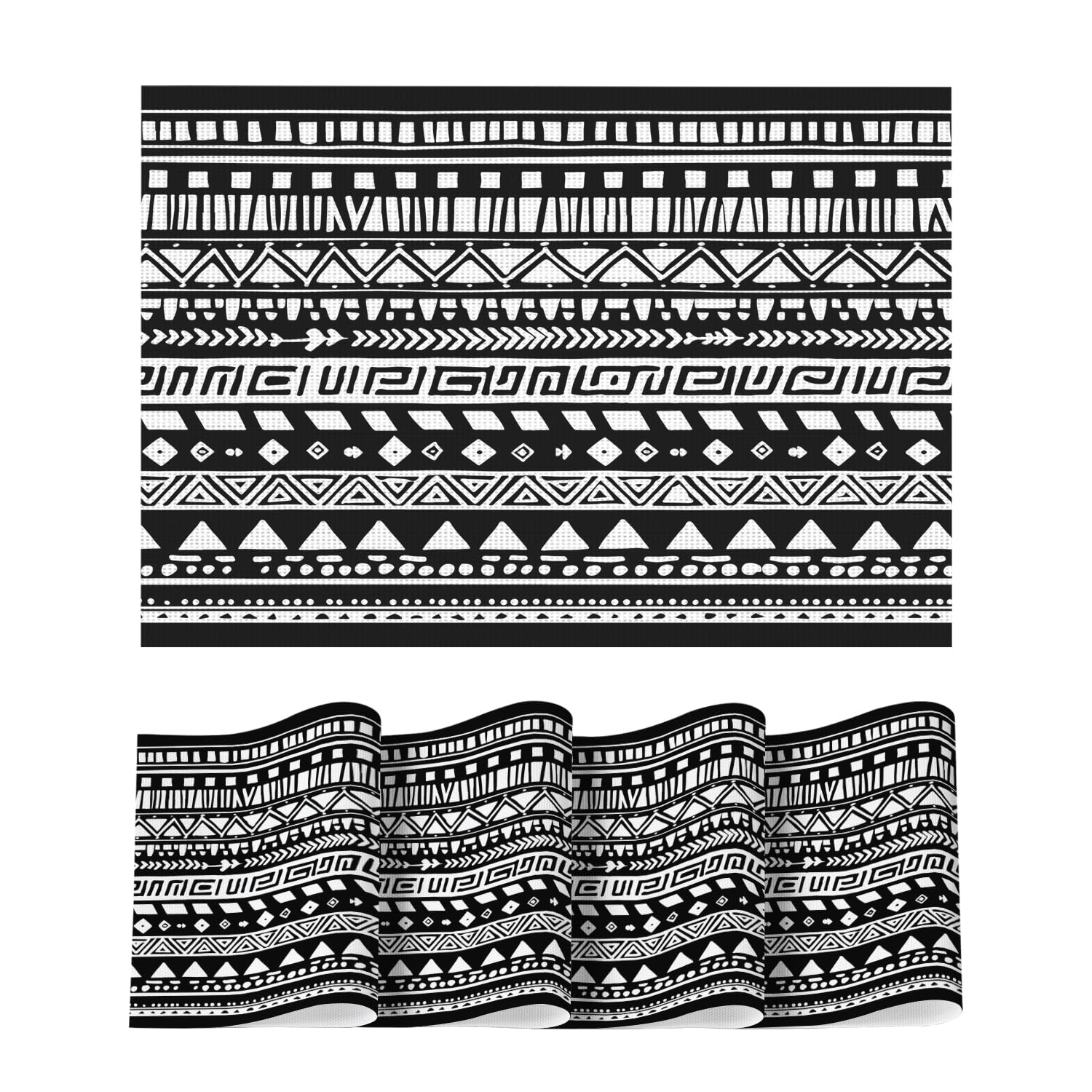 

Black Geometric Stripes Placemats Set of 4 Washable Heat Resistant Non-Slip Woven Plastic Boho PVC Place Mats for Farmhouse Party Kitchen Dining Decor 12 x 18 , Rectangular Set of 4