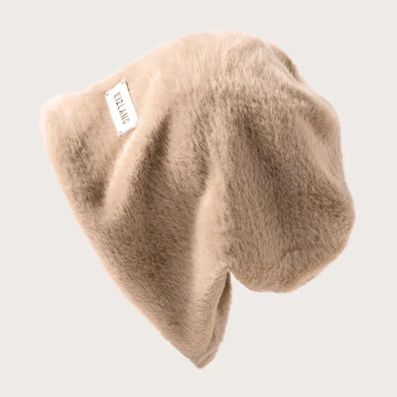 

Модные женские плюшевые шапки-бини Зимние теплые однотонные мешковатые флисовые шерстяные шапки-скулли Уличные ветрозащитные утепленные шапки Женские