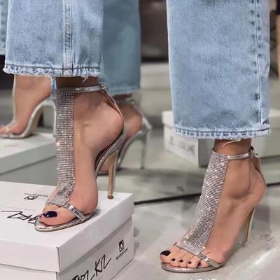 Damen Sandalen 2024 Mode Damen Pailletten High Heel Sandalen Offene spitze Schnalle Bling Sandalen Sexy Dünne Heels Sandalen Frauen Sandalen