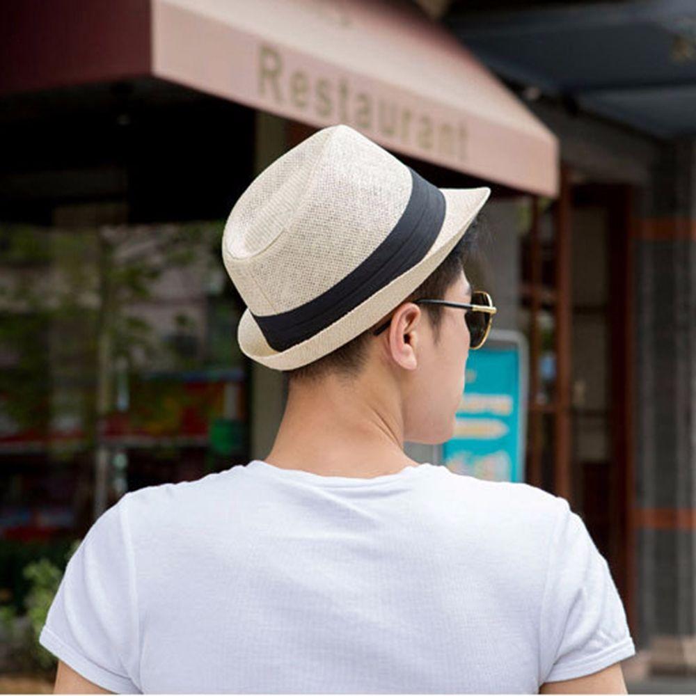Simple Breathable Men Beach Hats Summer Wide Brim Fedoras Straw Hat Weave Shade Sun Caps