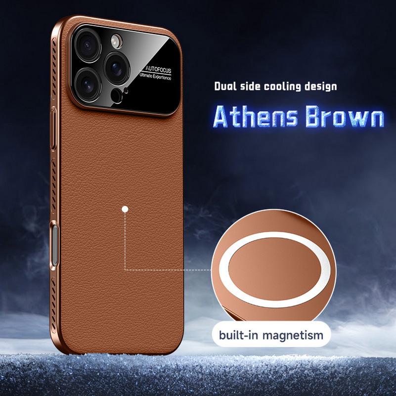 

Plain Leather Built-in Strong Magnetic Heat Dissipation Holes Around Case For iPhone 17 Pro Max 17 Air 16 Pro 15 Pro 14 Cover iPhone 16 Pro Max