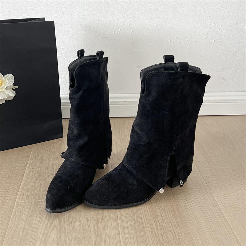 Black Explosion Internet Celebrities Show Thinness and Height Gain High Heel Fashion Boots Women's 2025 New Autumn Trouser Boots Small Short Boots