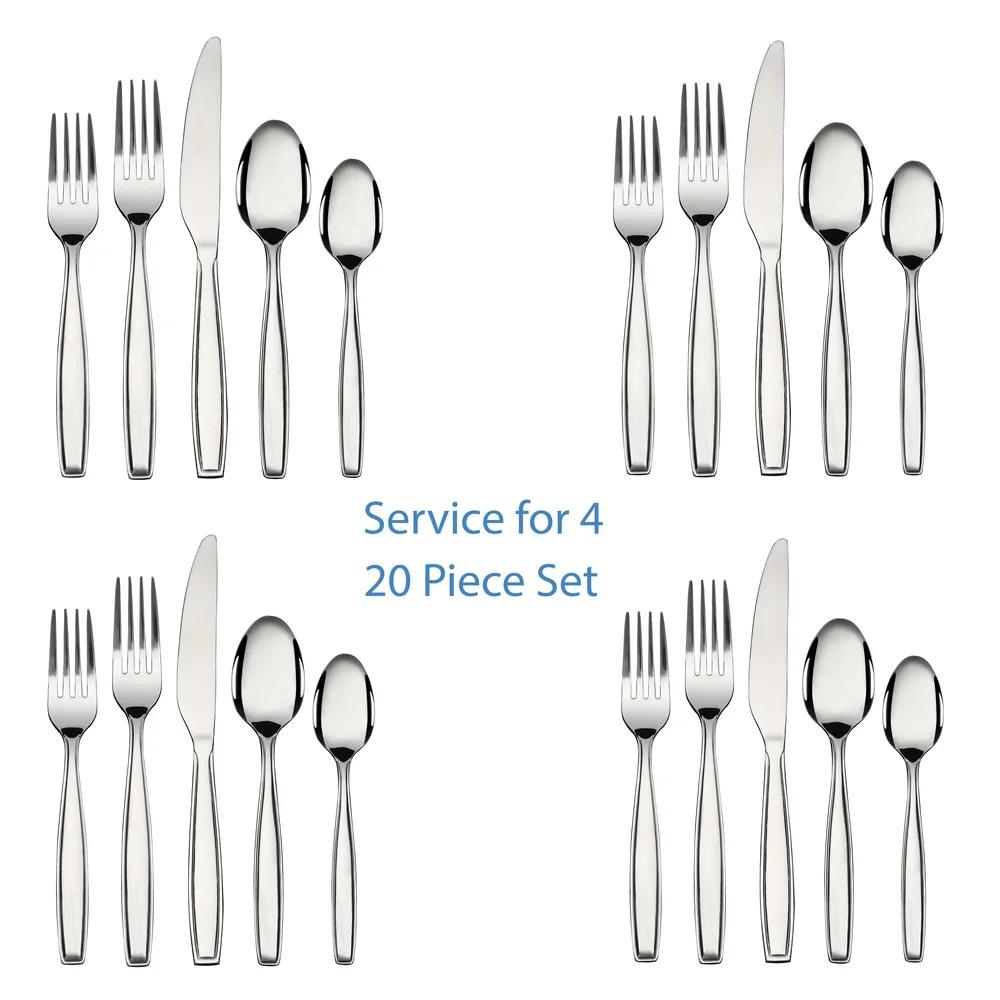 20 Piece Stainless Steel Flatware Set Service 4 Dishwasher Safe Includes Salad Forks Spoons Knives Durable Tableware Gift
