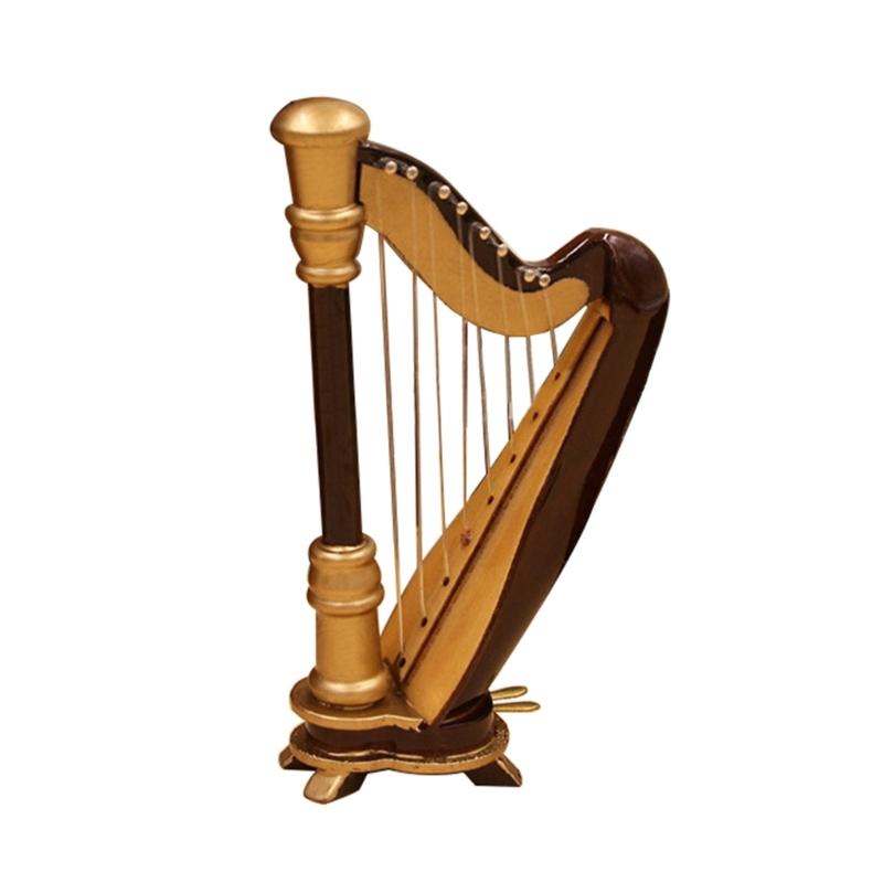 Wooden Miniature Harp Model with Black Gift Case Musical Instrument Model Musical Gifts Ornaments Decorations