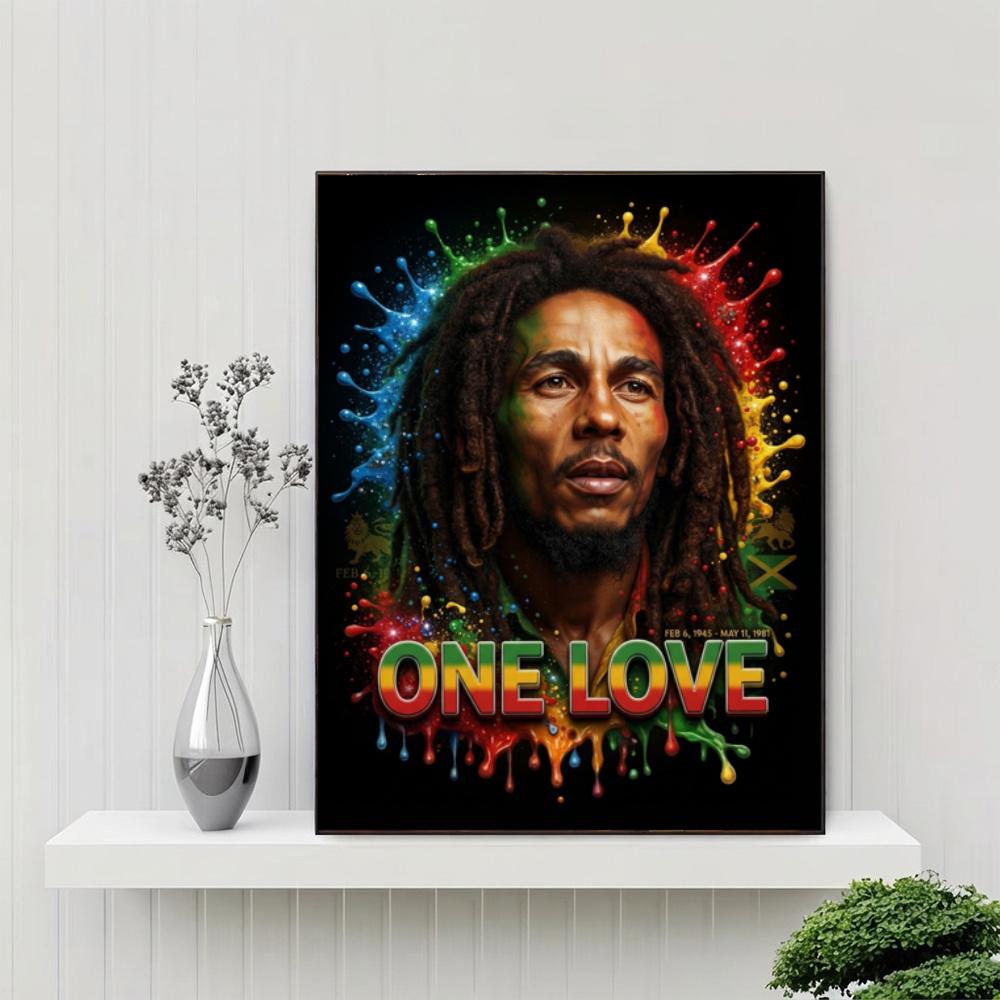 Bob Marley One Love Reggae Music 5D Diy Diamond Painting Round Diamond Diy Frameless Holiday Artwork Suitable For Home Office Wall Decoration
