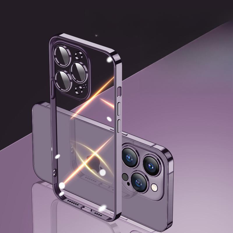 Applicable To IPhone16 Electroplated Tpu Transparent Mobile Phone Case Apple 15 with Lens Film 14pro Anti-fall Protection Case 13