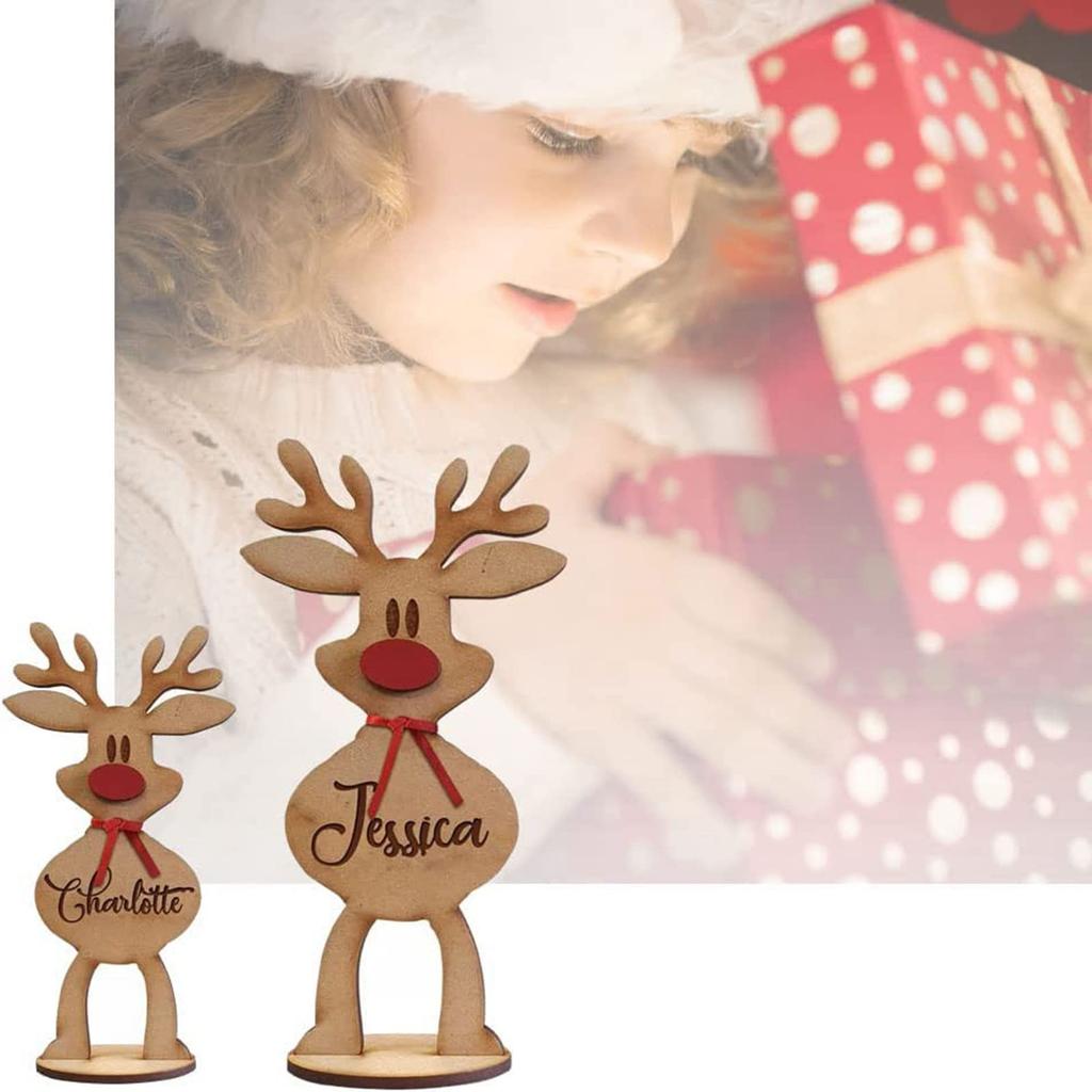 Reindeer Freestanding Place Card Wooden Xmas Dinner Table Name Card Holder for Holiday Party Decoration
