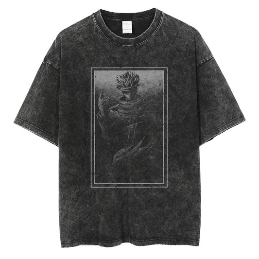 Parentchild Fashion Anime Comfortable Tshirt Jujutsu Kaisen Washed Tee Vintage Oversized Anime Graphic Men Casual Tops