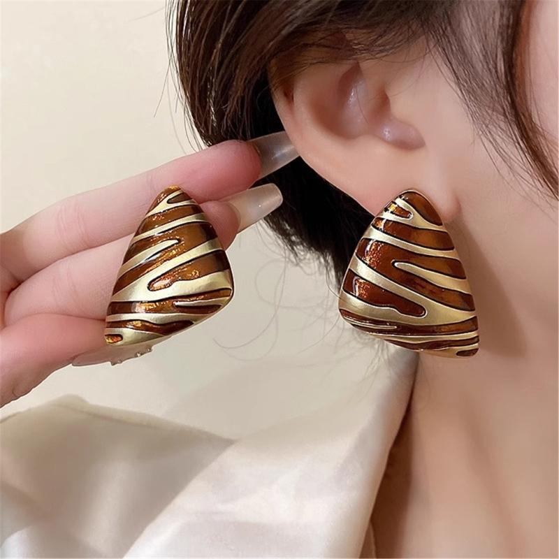 Stylish Zebras Stripe Studs Earrings Lightweight Metal Jewelry Handmade Ear Accessories For Everyday Outfits