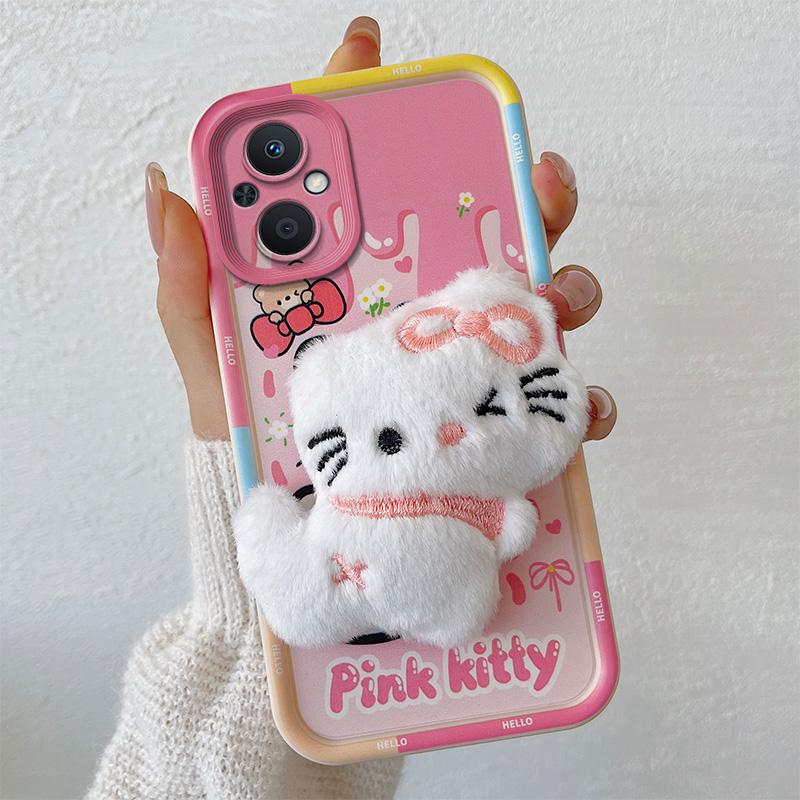 KEYSION Cute 3D Cartoon Plush Case for OPPO Reno8 Z 5G 7Z with Lanyard Silicone Shockproof Phone Cover for OPPO Reno 7 8 Lite 5G