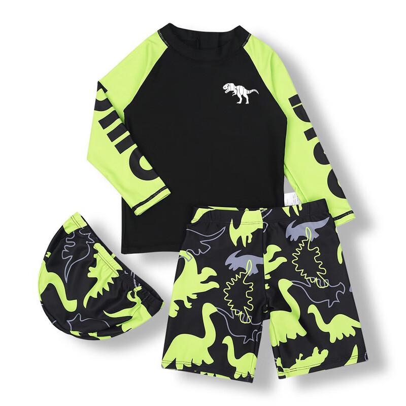 

Boy s Three-Piece Cartoon Dinosaur Swimsuit Set