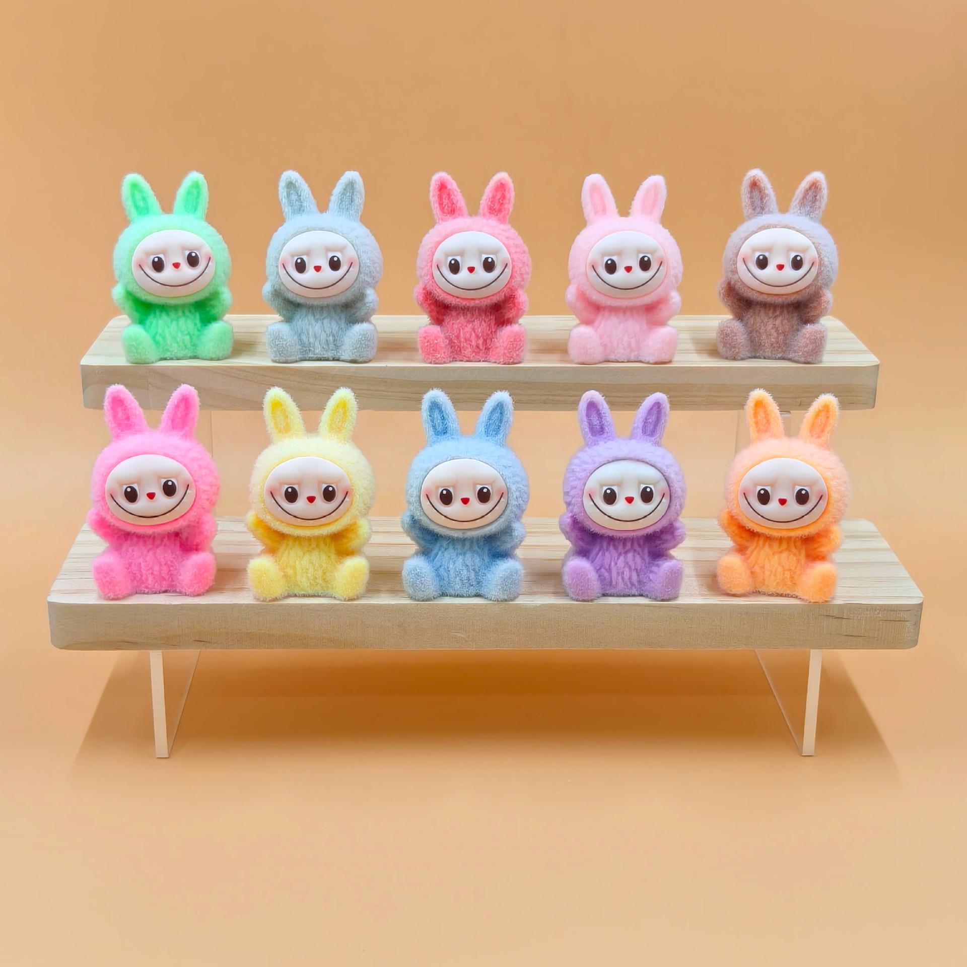 

Macaron Color Flocked Rabub Blind Box Ornament Cute Mini Doll Desktop Decoration DIY Jewelry random 1pc