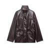 European and American French women's clothing is fashionable and versatile, multi-pocket design pu leather jacket set