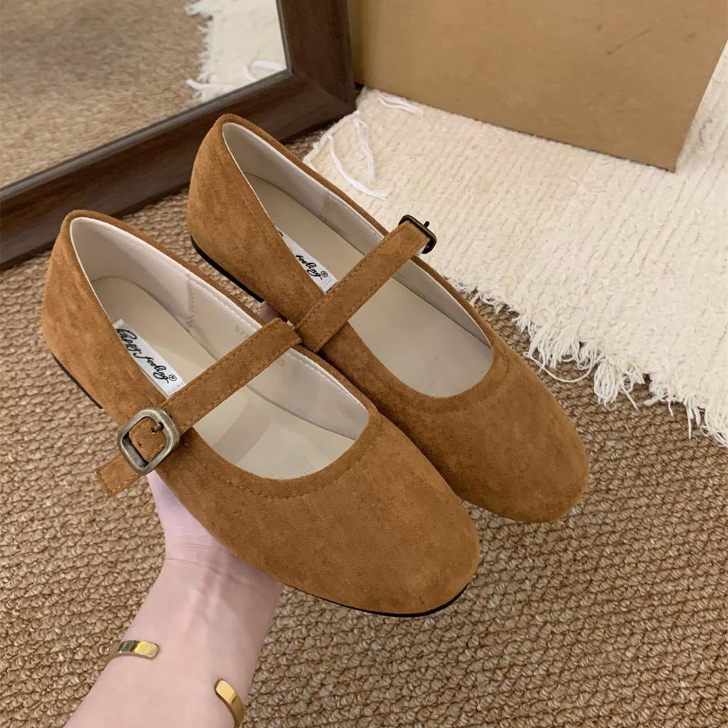 Suding round head retro red shallow mouth single shoes women's 2025 new spring Mori soft flat Mary Jane Doudou shoes