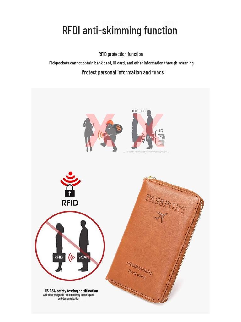 Cross-border RFID Passport Holder & Travel Document Bag with Zipper
